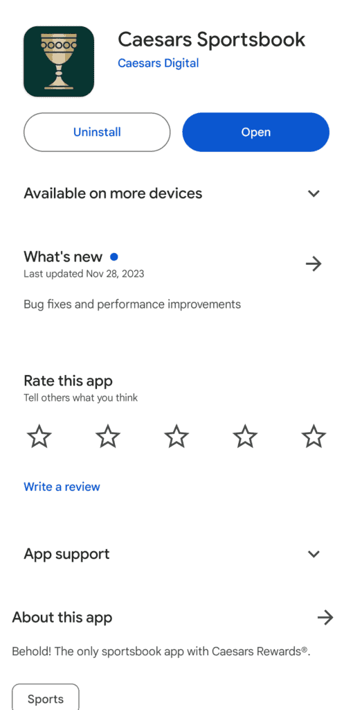 Caesars Sportsbook mobile app